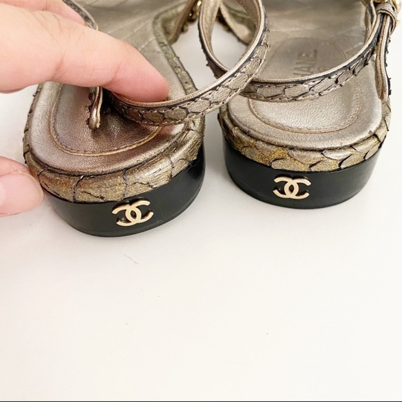Chanel Iridescent Python Chain CC Flat Sandals - Picture 2 of 7
